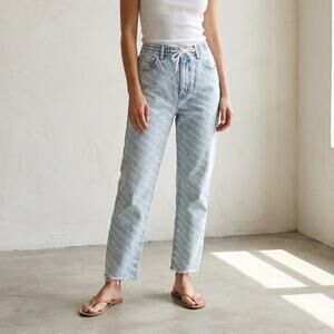 Alexander Wang Light Blue & White Logo Print Jogger Raw Edge Jeans, size S